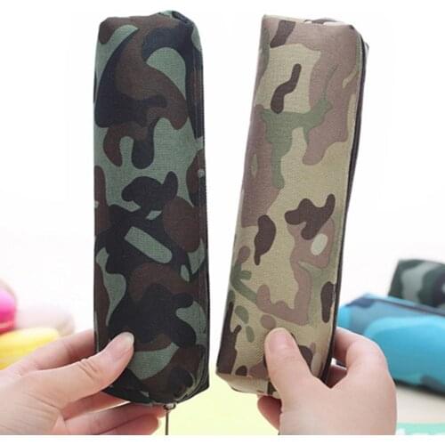 Camouflage Large Capacity Canvas Zipper Stationery Pen Pencil Ruler Storage Bag