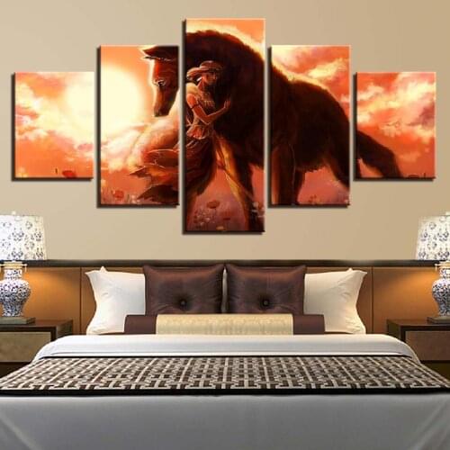 Cartoon Giant Wolf and Beauty Poster 5 Pcs Modern Home Wall Decor Canvas Picture Art HD Print Painting On Canvas for Living Room