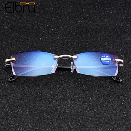 Elbru Classic Rimless Reading Glasses Anti-blue Ray Presbyopic Eyeglasses Resin Lens Optical Spectacles Hyperopia Reader Unisex