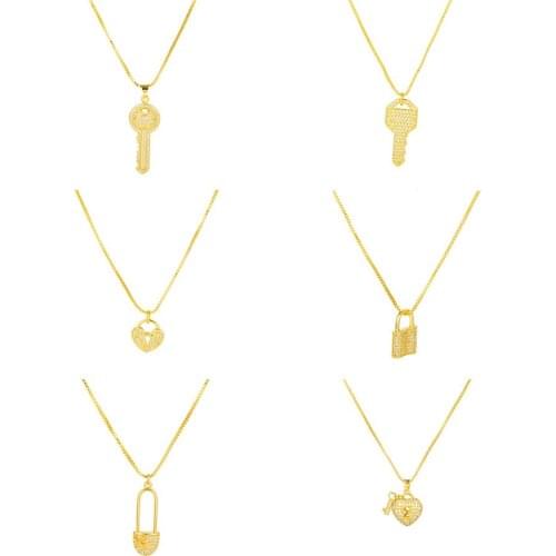 Daihe Classic Gold Plated Lock the Key Heart Pendant Necklace Women Love Lucky Adjustable Zircon Copper Necklace Female Jewelry