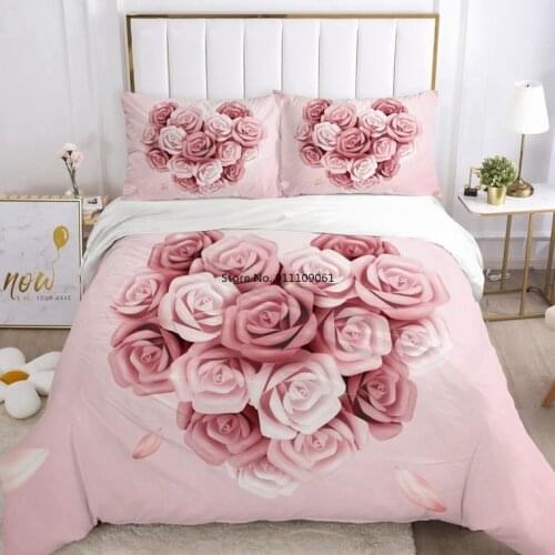 Pink Duvet Cover Set 3D Bedding Sets Double Queen Blanket Quilt Cover Butterfly Flowers Bedclothes Bed Linings EUR UK 2-3pcs/set