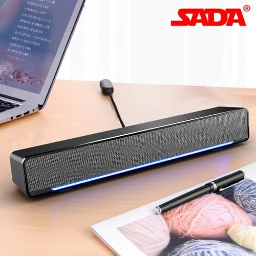 SADA Computer Speaker USB Wired Speaker Bar Stereo Subwoofer Music Player Bass Surround Sound 3.5mm Audio Input For PC Laptop