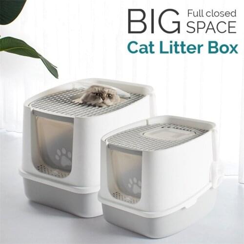 Pet Cat Litter Box Fully Enclosed Anti-Splash Deodorant Cat Toilet For Cats Two-Way with Shovel High Capacity Cat Litter Tray