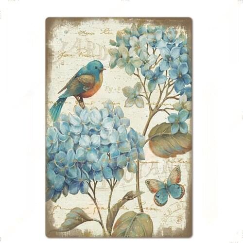 Flower Metal Poster Plaque Vintage Metal Sign Tin Sign Wall Decor for Room Garden Kitchen Living Room Iron Painting