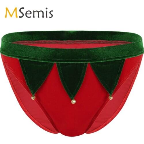Mens Christmas Underwear Soft Velvet Lingerie Low Rise Elastic Waistband Holiday Fancy Cosplay Costume Briefs Underpants