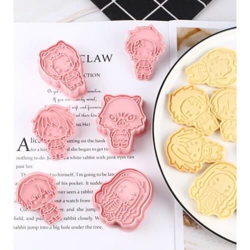 Anime Demon Slayer Cookie Cutter 6 pcs Set Reusable Baking Tools for Cakes Plastic Cookie Stamp Home Decoration for Party