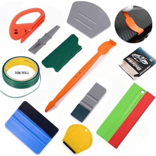FOSHIO Vinyl Car Wrap Tool Kit 50M Knifeless Tape Design Line Carbon Film Squeegee Scraper Sticker Wrapping Kit Auto Accessories