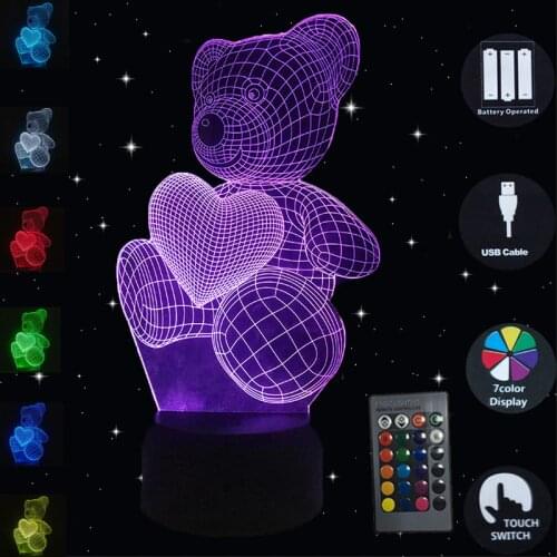 Table Lamp Teddy Bear 7 Colors Change 3D Night Light USB Luminaria LED Touch Dest Lamp Decorative Home Lighting Christmas Gifts