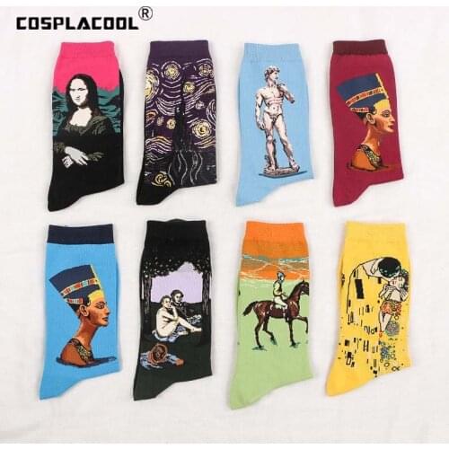 Fashion Amazing 3D Print Art Harajuku Style Socks Women Men Famous Painting Funny Socks Van Gogh Mona Lisa Calcetines Mujer