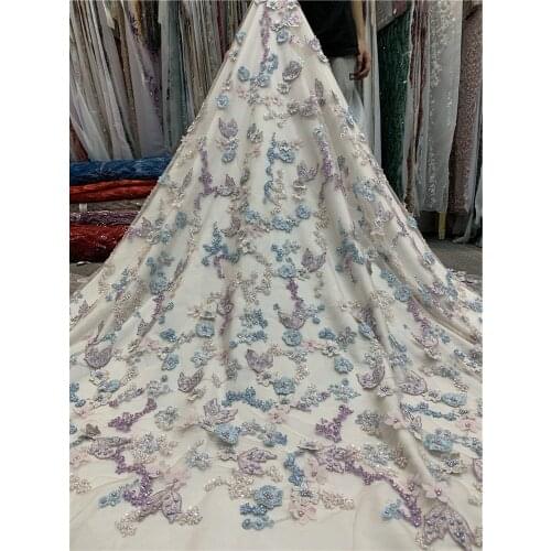 Latest African Lace Fabric 2021 High Quality Handmade Lace With Beads Nigerian Lace Fabrics For Wedding Dress YF15