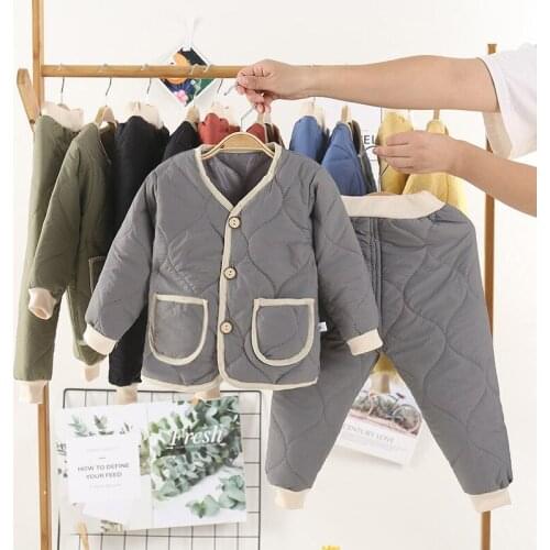 2021 New Childrens Clothes Winter Suits Boys Girls Cotton-padded Set Leisure Wear Warmth Long Sleeve Coat Trousers Kids Outfits