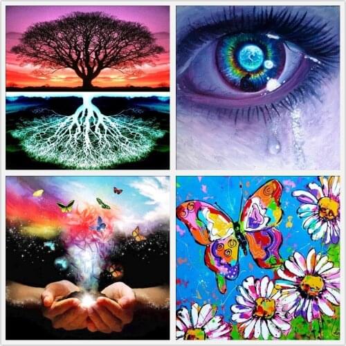 PDMDOG 5D diamond painting season tree wall art decoration DIY by number painting round full diamond cross stitch crafts