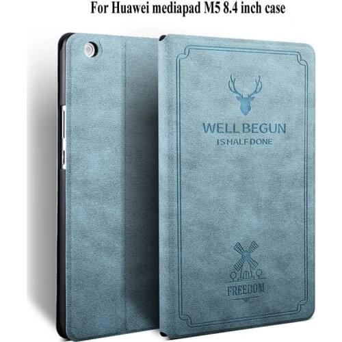 Retro Deer Pattern Leather Stand Flip Cover For Huawei MediaPad M5 8.4 SHT-AL09 SHT-W09 Case Smart Auto Wake Sleep Case +film