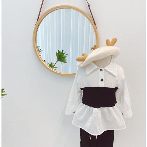 Girls Shirt 2021 Spring Dress New Childrens Waist Dress Shows Slim Baby Korean Long Sleeve Shirt Fashion Kids Clothes