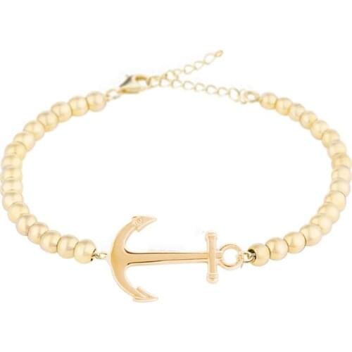 Runda 2020 IP Gold Anchor Charms Beaded Bracelet for Women and Men Stainless Steel Fashion Chains Jewellery