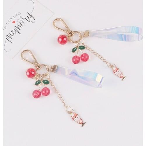 Cute Acrylic Cherry Keychain Keyring For Women Girl Jewelry Korea Ice cream sundae Car Bandbag Key Holder Key Chains