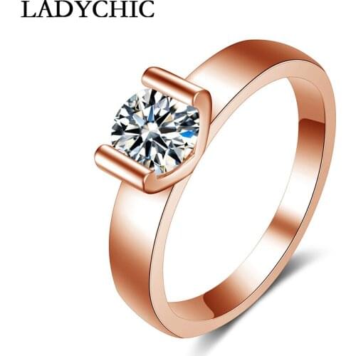 LADYCHIC Trendy Rose Gold Color Silver Color Crystal Ring Jewelry Wedding Rings for Women High Quality Zircon Accessory LR1004
