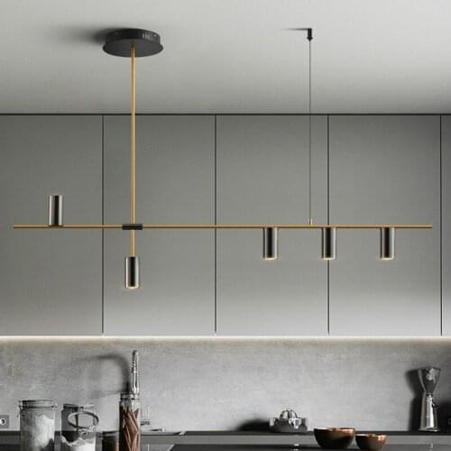 Gold or Black Simple LED Chandelier Modern Kitchen island Long Hanging Light Dining Bar Office Coffee Restaurant Pendant Lamp