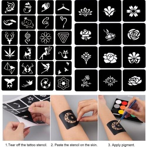 2 Sheet Reusable Tattoo Temporary Stencils Templates Set for Henna Professional Artist Wedding Birthday Party Concert Daily Use