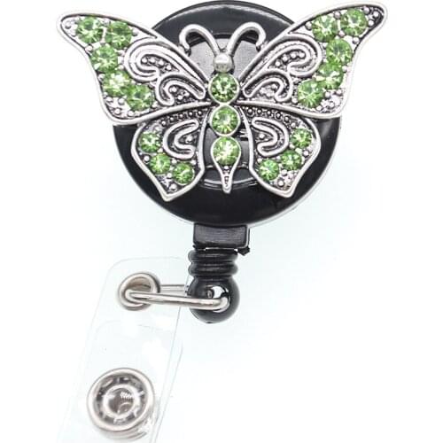 20pcs/lot Retro Rhinestone Crystal Butterfly Retractable Alligator Clip/ID Badge Holder For Decoration