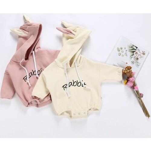 2019 Newborn Infant Baby Boy Girl Bunny Ear Hooded Romper Sweatshirts Pockets Long Sleeve Rompers Jumpsuit Tops Cute Outfits