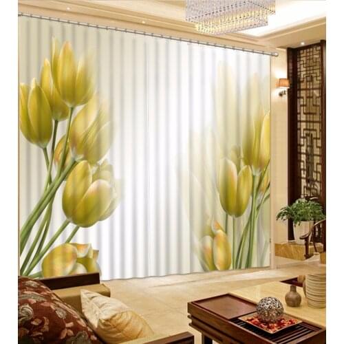 3D Curtain Photo Customize size 3D White Background Yellow Tulips Home Bedroom Decoration 3D Bathroom Shower Curtain
