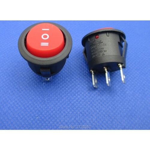 5Pcs 23mm Round Black 3 Pins 13A125V 250VAC 3 Position ON-OFF-ON Rocker Switch Snap-in mounting holes 20mm
