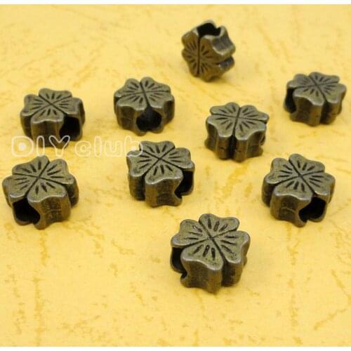 50pcs-Antique Bronze Flower Beads, Four Leaf Clover Beads 10x10mm