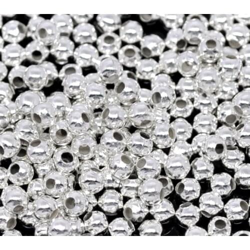 8SEASONS Iron Based Alloy Seed Beads Ball Silver Plated DIY Making Jewelry Gifts About 3mm Dia, Hole: Approx 1.1mm, 1000 PCs