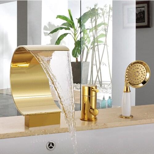 FREE SHIPPING Three Holes Single Handle Waterfall Bathtub Faucet with Hand Shower