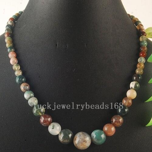 Free shipping Women 6~14mm Beautiful Multicolor Carnelian Round Beads Necklace 17.5" FG6420