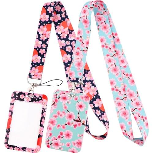DZ2256 Sakura Charm Lanyards Keychain Badge Holder ID Card Pass Hang Rope Lariat Lanyard Key Ring Gifts Neck Strap Accessories