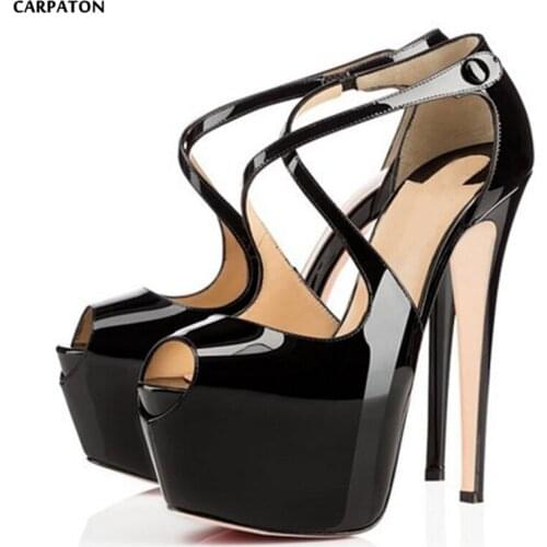 Carpaton 2018 New Cross-tied model Thin high heels High Platform Style Fashion Peep Toe Design Women Dress Special shoes