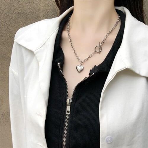 Vintage Heart Pendant Chain Necklace For Women Antique Silver Color Unisex Street Jewelry Female Club Accessories Goth Collar
