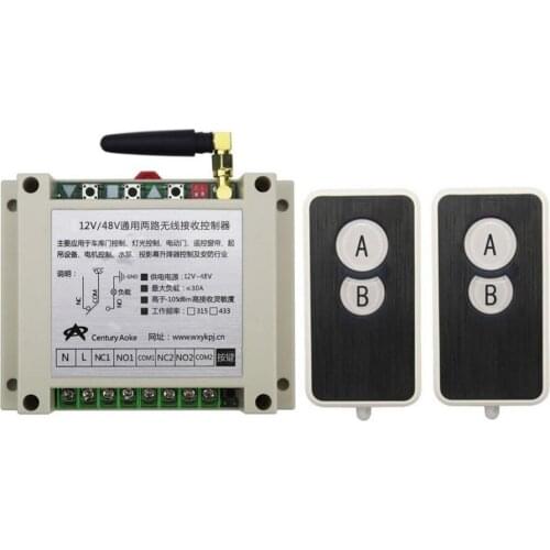 DC12V 24V 36V 48V 10A 2CH RF Wireless Remote Control Switch System 2 transmitter and 1 receiver universal gate remote control