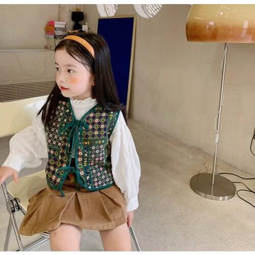 Childrens Clothing 2021 Autumn New Korean Girls Simple National Style Vest Childrens Fashion Waistcoat Top Kids Clothes