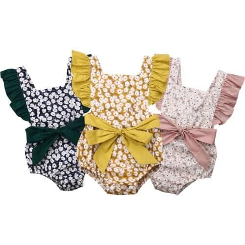Toddler Baby Girls Ruffles Romper Infant Newborn Baby Bow Jumpsuit Summer Flower Baby Girls Clothes Baby Costumes