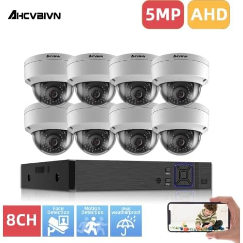 Home Dome 5MP Security Camera H.265 8CH 5MP AHD DVR Kit 4/8Pcs in/Outdoor Motion Detetion CCTV Camera Surveillance System Kits