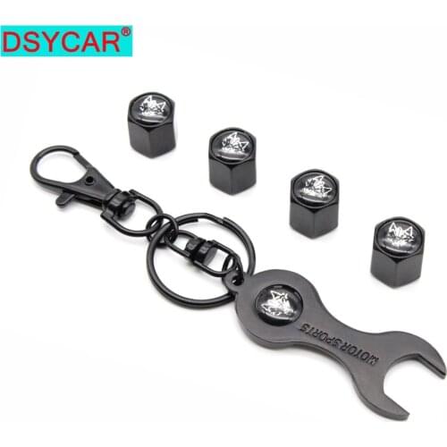 DSYCAR 1Set Zinc Alloy Anti-theft Car Wheel Tire Valve Stem Caps Air+ Wrench Keychain Auto Car Accessories Wheels Tires Parts