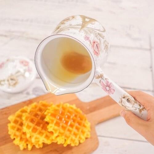 Enamel Mini butter bucket, coffee bucket, milk pot with lid, English single handle milk cup