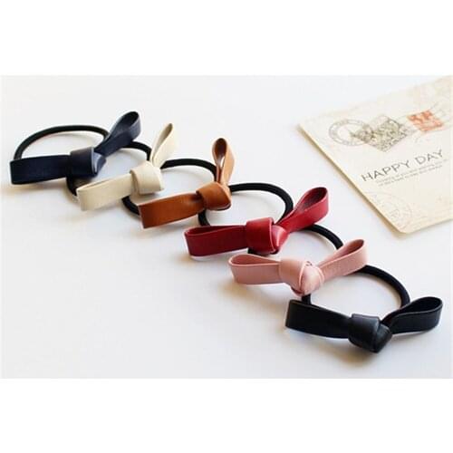 Korea Style Temperament Leather Small Bowknot Elastic Rubber Band Women Girls Multicolor Hair Ring Hair Tie Ponytail Holder