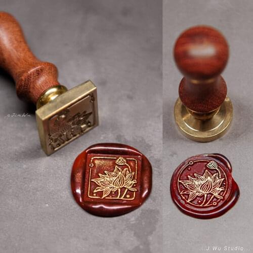 Lotus Plant Seal Square Retro Lacquer Seal Pocket Periphery Sealing Tool Wedding Greeting Card Wax Stamp Diameter 2.5cm