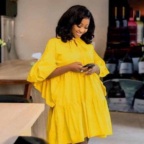 Summer Dress Femme Robe Womens Dress for Weman Bandage Ruffles Wrist Sleeve Loose Dresses For Women Vetidos Plus Size Clothing