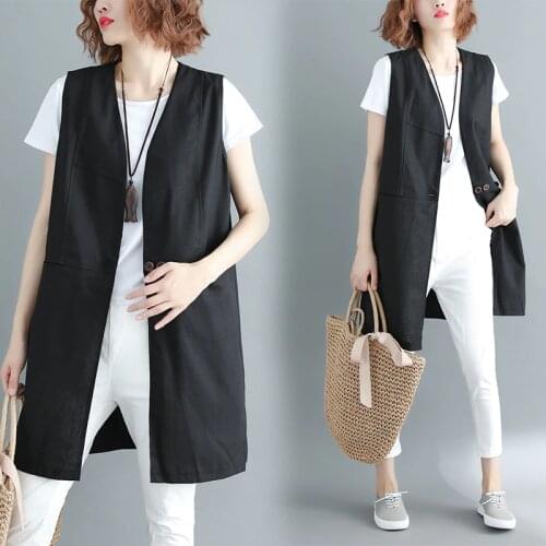Summer Clothes Womens Waistcoat New Summer Cotton Linen Vest Large Size Retro Casual Ladies Vest Coat Cardigan Jacket Tops W584