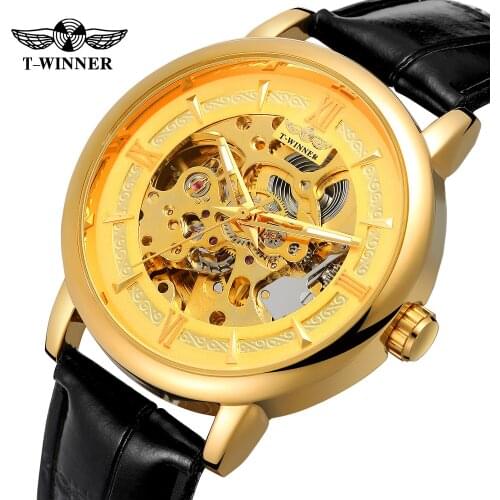 2019 WINNER Top Brand Fashion Casual Men Mechanical Watch Blue Mesh Strap Ultra Thin Skeleton Dial Mens Watch Luxury Gold Case