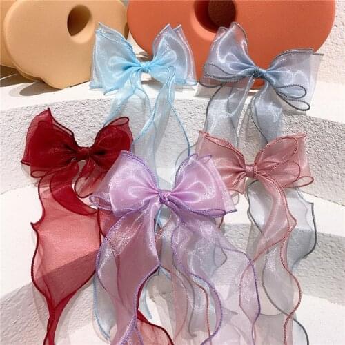2020 New Braided Hair Sweet Girls Temperament Colorful Long Streamer Duckbill Clip Childrens Bow Hairpins Kids Hair Accessories