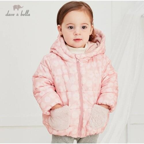DBZ16108 dave bella winter baby girls fashion floral print hooded padded coat children tops infant toddler outerwear