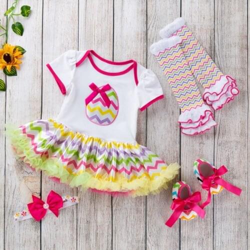 4pcs/Set Baby girls Dress Newborn Spring Summer Dress Lace Infant Ball Gown Easter Painted Egg Dresses Kid Clothes