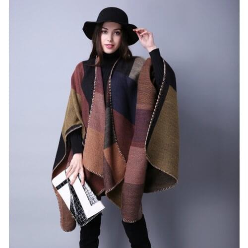 Ponchos Ruanas Para Mujer Womens Shawl Female Capes Imitation Cashmere Cloak Thickening Warm Winter Coat Ladies Pashmina Poncho