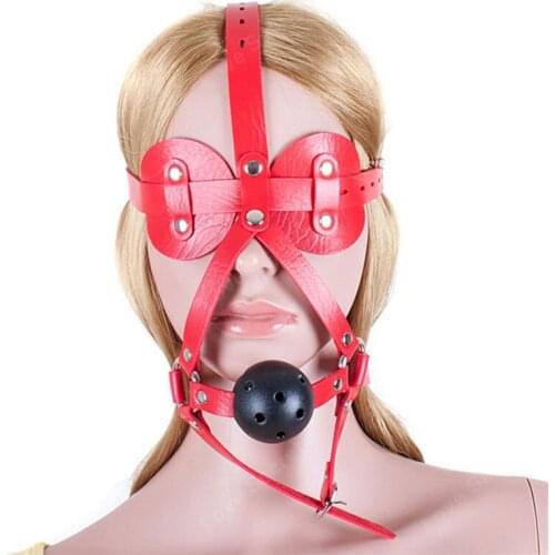 PU Leather Head Harness Sexy Blindfolds Solid Mouth Ball Gag Adult Games Sex Slave Bdsm Bondage Restraints Sex Toys for Couples